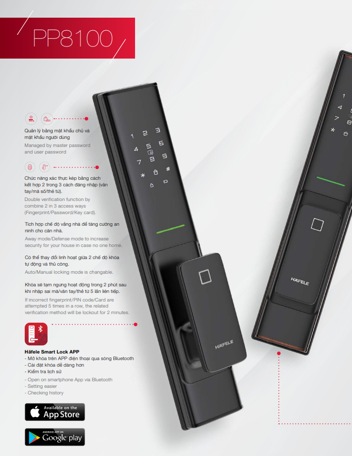 Khóa điện tử Vân tay Bluetooth Hafele PP8100 912.20.260