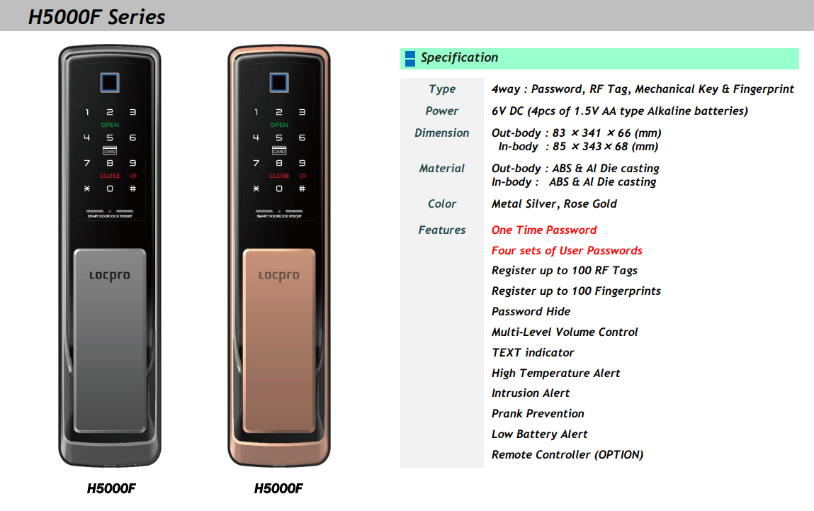 Khóa vân tay LOCPRO H5000F