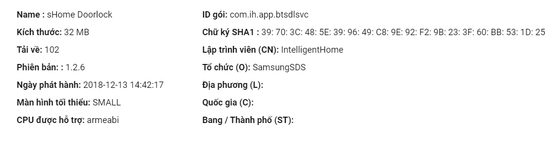 Thông tin về ứng dụng sHome Doorlock cho khóa điện tử Samsung SDS