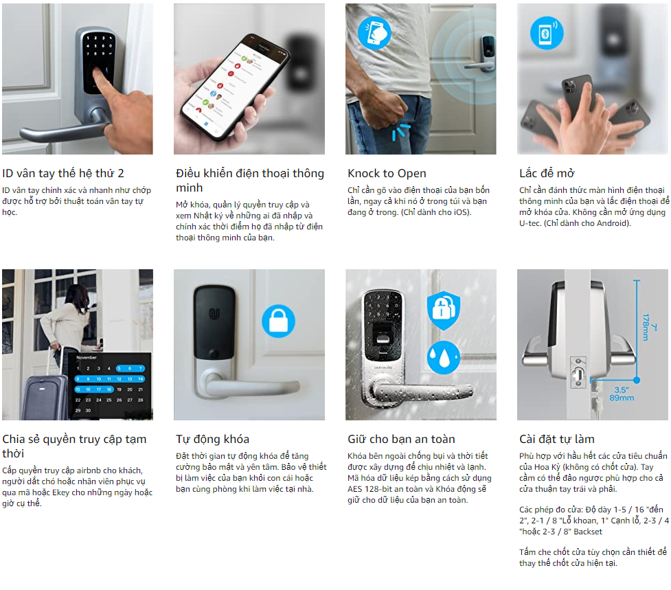 Khóa điện tử vân tay mở cửa từ xa wifi ULTRALOQ UL3BT