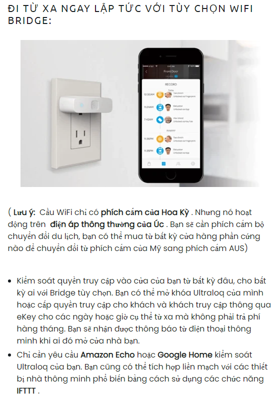 Khóa điện tử vân tay mở cửa từ xa wifi ULTRALOQ UL300