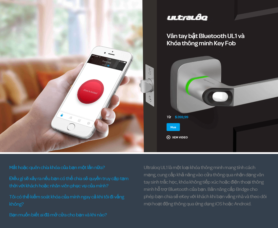 Khóa điện tử vân tay mở cửa từ xa wifi ULTRALOQ UL1