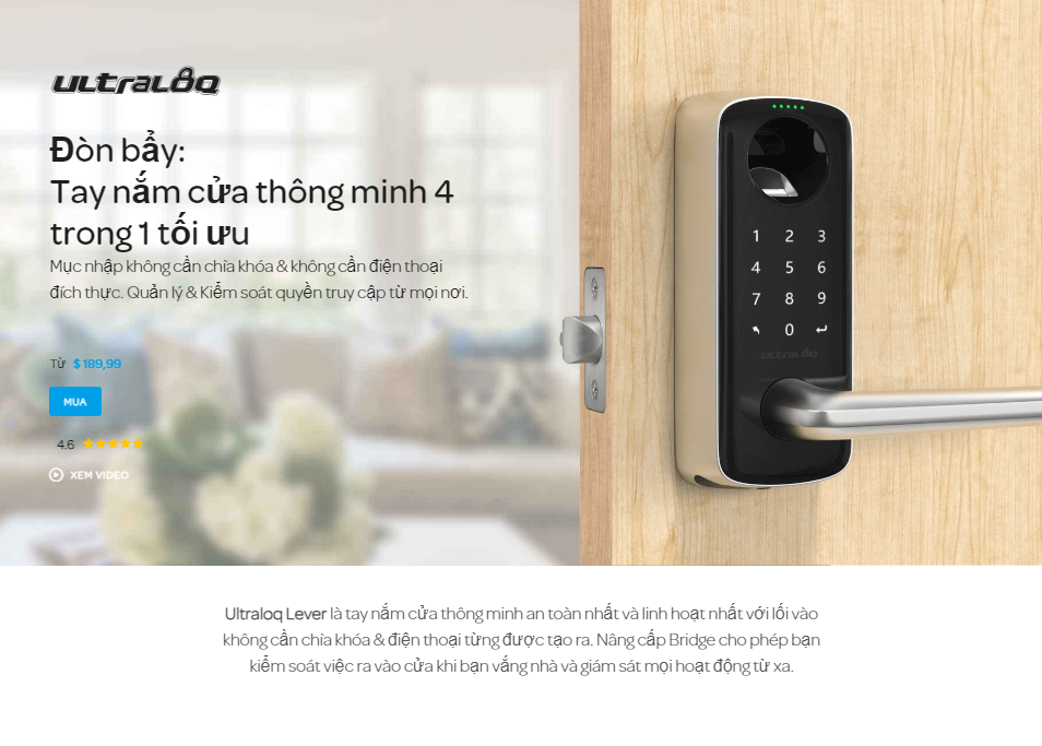 Khóa điện tử vân tay mở cửa từ xa wifi ULTRALOQ LEVER