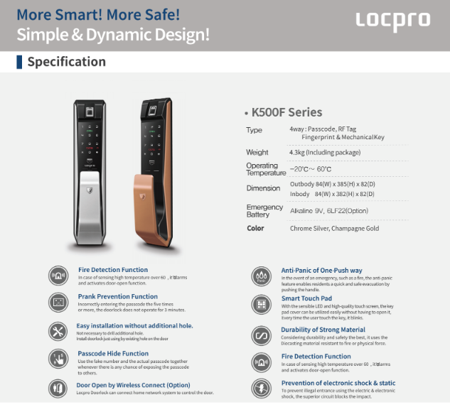 Khóa cửa vân tay Locpro K500 Khóa cửa vân tay Locpro K500
