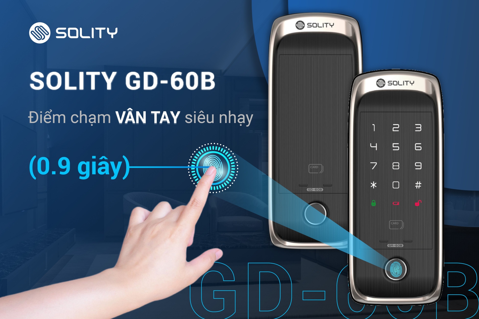 Khoá điện tử Solity GD-60B trang bị vân tay FPC thuỵ&nbsp;điển siêu nhạy