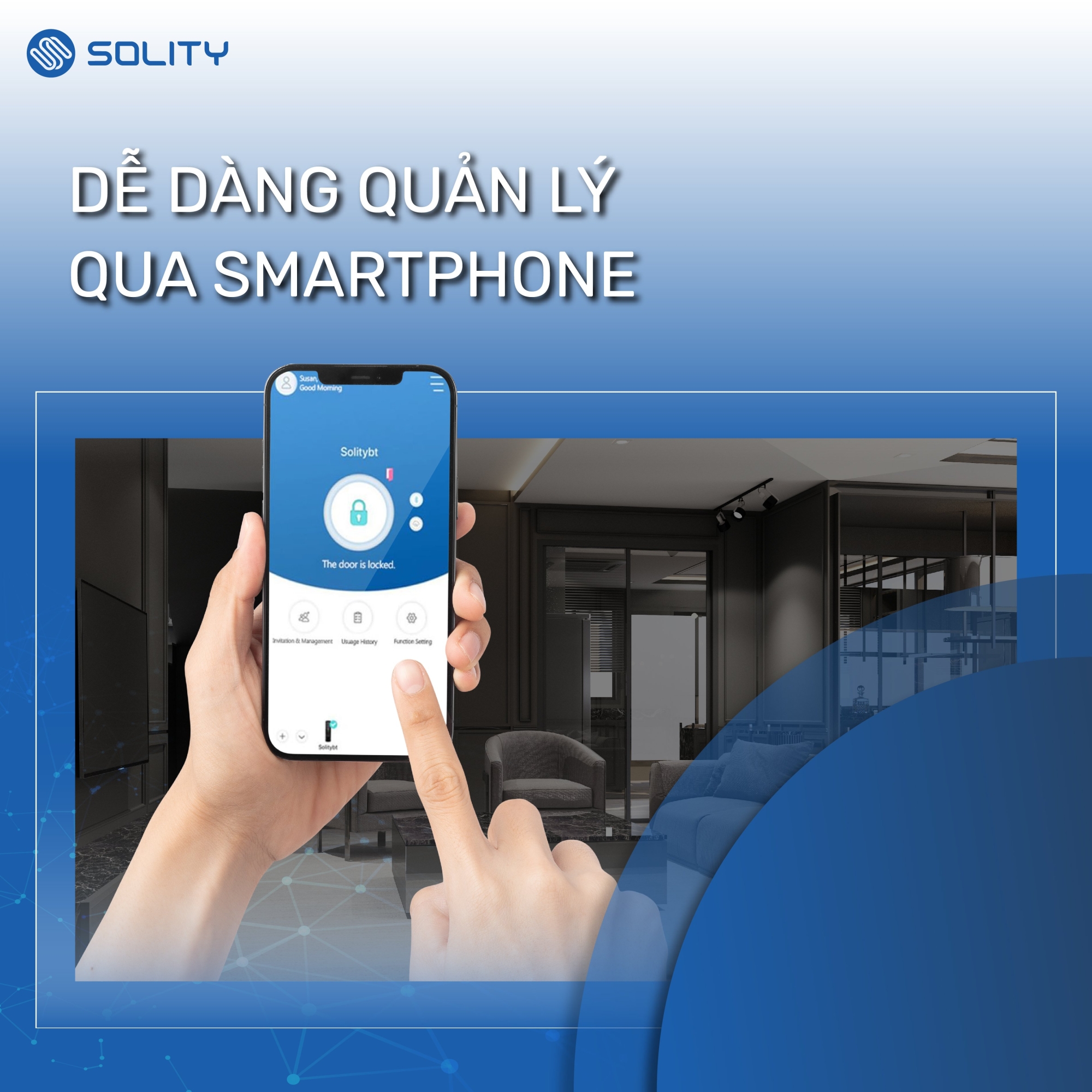 Khoá điện tử Solity GD-60B quản lý cài&nbsp;đặt qua App&nbsp;điện thoại