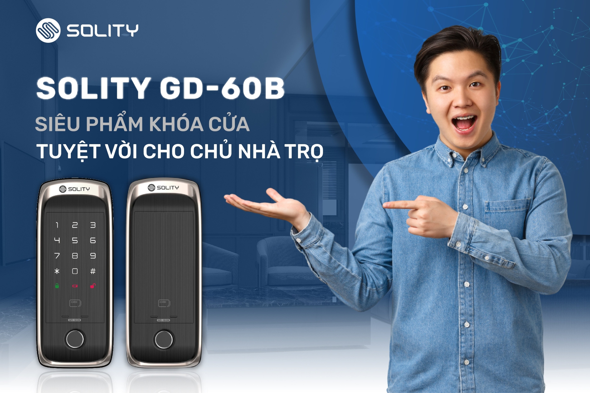 Khoá điện tử Solity GD-60B vân tay 2 chiều phù hợp với mục&nbsp;đích thương mại, nhà trọ